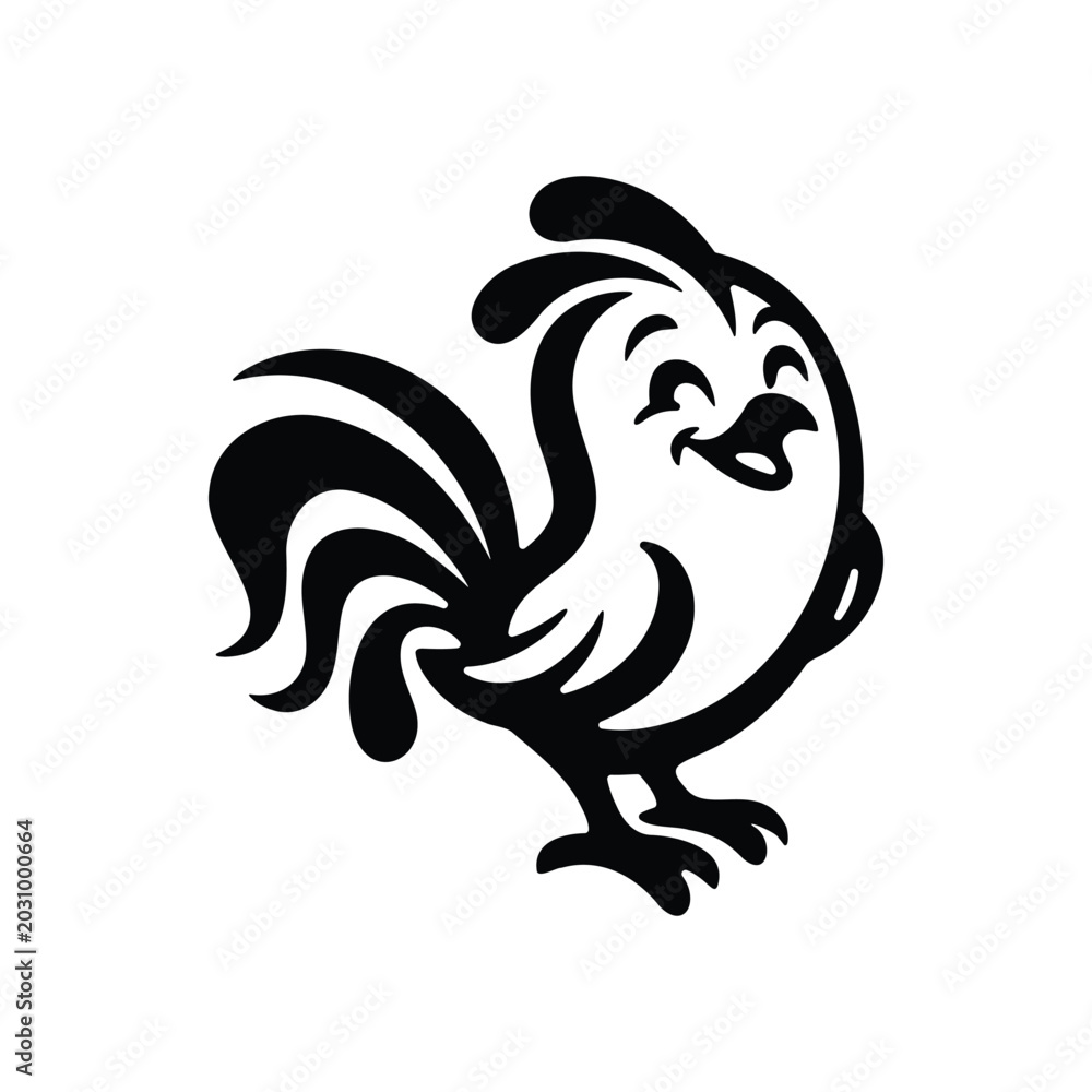 Obraz premium Cartoon chick silhouette, happy bird icon, black and white
