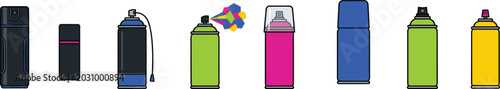 Foto Collection of colorful spray paint can vector illustrations featuring aerosol co