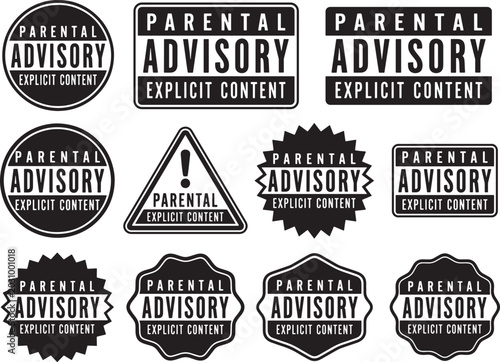 Tableau sur toile Collection of parental advisory explicit content warning labels in various shape