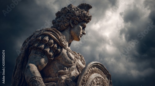 Ancient Statue Portrait with Dramatic Dark Lighting