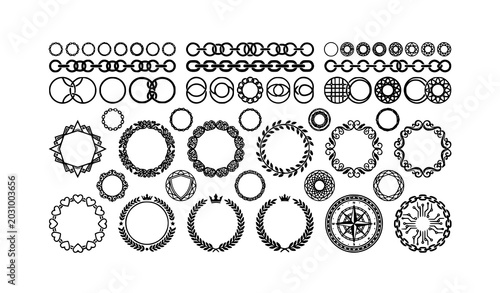 Bild auf Leinwand Monochrome circle chain frame pack with linked ornamental vector borders