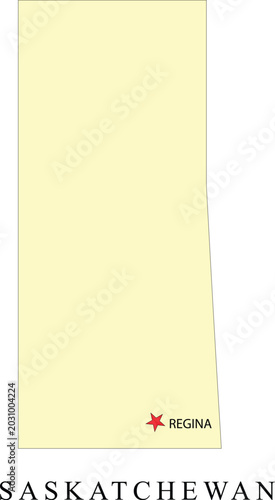 Quadro su tela Isolated Map of Saskatchewan Province with Capital City Regina