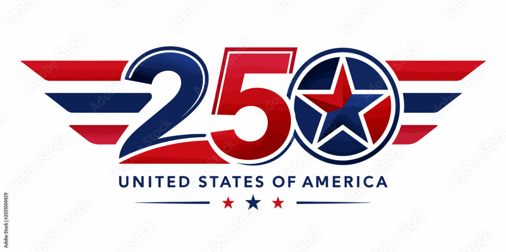 Fototapeta premium United states of america 250th anniversary with wings and star