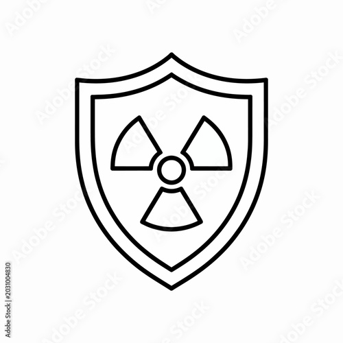 Radiation Hazard Shield Line Art Icon - Minimalist Radioactive Trefoil Warning Sign and Cyber Defense Emblem Graphic