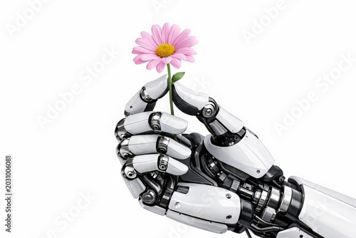 una mano robot con una flor 