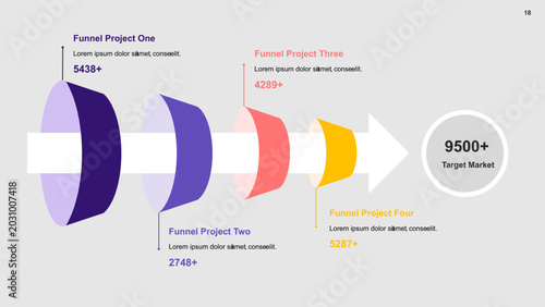 Tableau sur toile Funnel Project Infographic with Four Stages