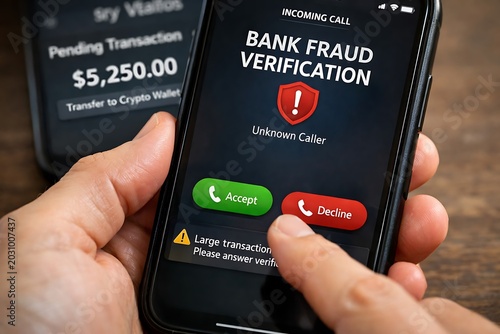 Bank Fraud Verification Call and Pending Cryptocurrency Transaction Alert