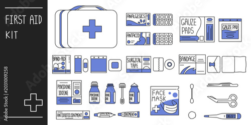 Bild auf Leinwand First aid kit outline icon set.