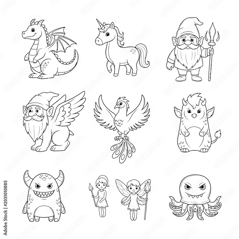 Obraz premium Fantasy creatures and animals illustrations.