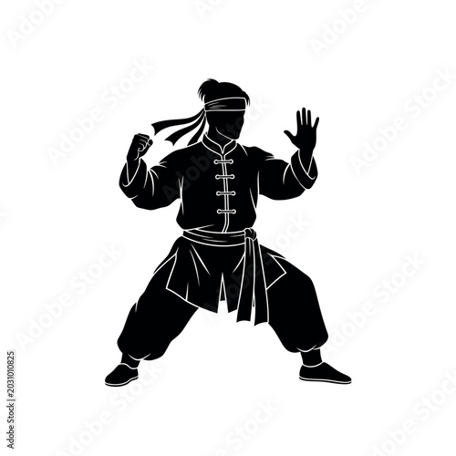 Bild auf Leinwand Martial Arts Fighter Silhouette Vector - Traditional Kung Fu Position Icon