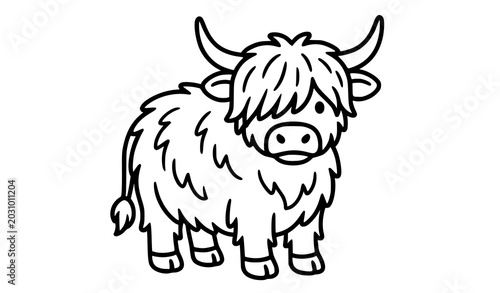 Foto Minimalist Highland Cow Full Body Black and White Outline Line Art Vector Illust