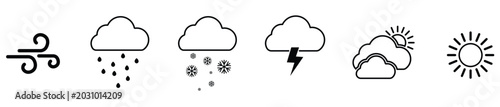Photos Minimalist black outline weather forecast icons set depicting various meteorolog