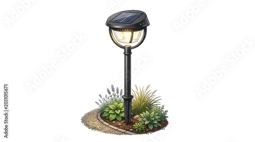 Solar Powered Outdoor Garden Lamp for Landscape Pathway Lighting Illustration
