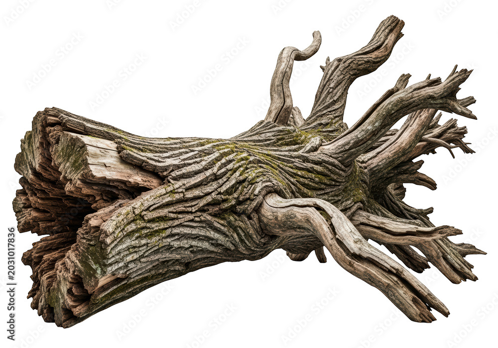Fototapeta premium Old weathered tree trunk isolated on transparent background