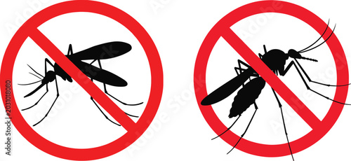 Mosquitoes are not allowed signs with red circle and line