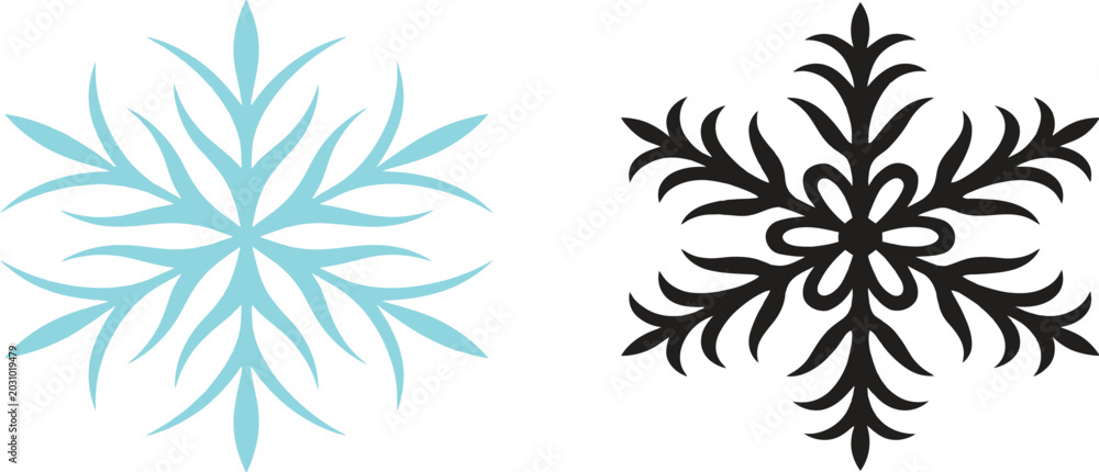 Fototapeta premium Two decorative snowflakes in black and teal