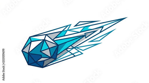Obraz na plátně Abstract geometric comet with blue crystal shards and trailing light