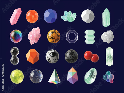 Collection of various colorful crystals and gemstones in different shapes and sizes