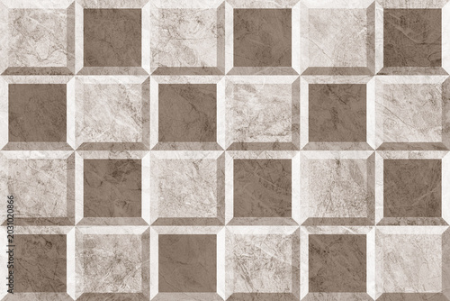 Cuadro en lienzo A mosaic of beige and brown square tiles, creating a vintage textured background