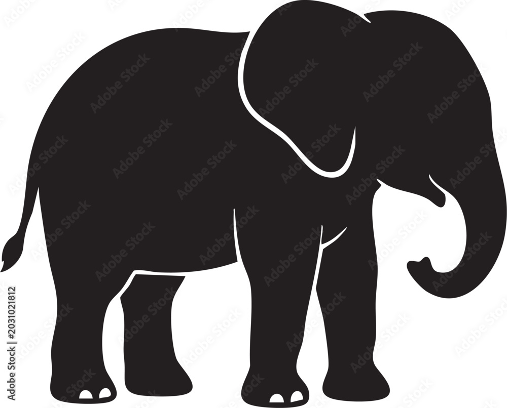 Fototapeta premium Elephant silhouette vector illustration of a large wild animal standing in profile isolated on white background
