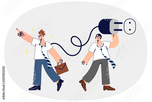 Quadro su tela Man manager motivates subordinate to work by connecting employee to outlet to re