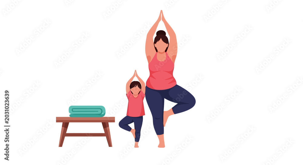Obraz premium Mother and child practicing yoga together indoors.