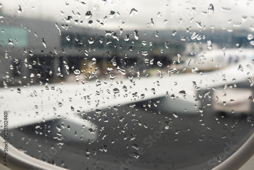 Photos Newcastle-upon-Tyne, United Kingdom - May,13, 2026: Raindrops on airplane window