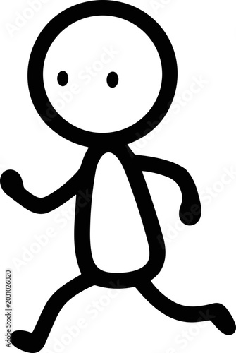 Simple stick figure running, isolated on white background, cartoon style, motion