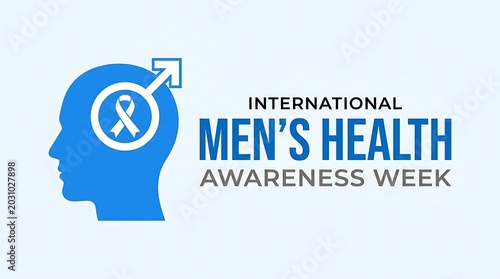 International men health awareness week graphic with silhouette head gender symbol and ribbon icon.