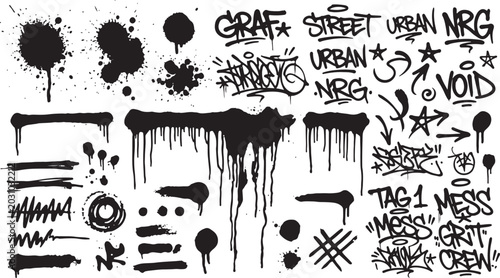 Foto Graffiti Street Art Urban Spray Paint Drips and Tags Vector Illustration Set