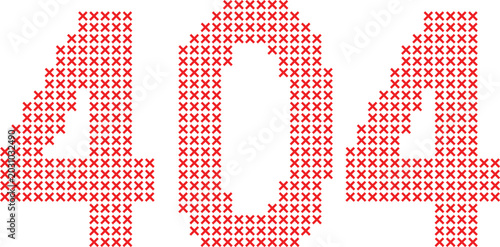 Red 404 Error Number Made of Cross Marks on Gray Background