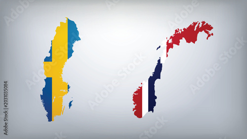 Canvas Print Norway and Sweden Map Flags Vector Illustration, Norway and Sweden Country Shape