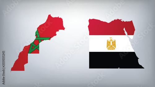 Konstfotografi Morocco and Egypt Map Flags Vector Illustration, Morocco and Egypt Country Shape