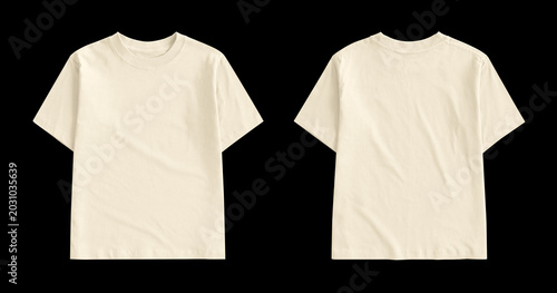 Fotografie Front and back views of a blank kids cream-colored short-sleeve t-shirt mockup i