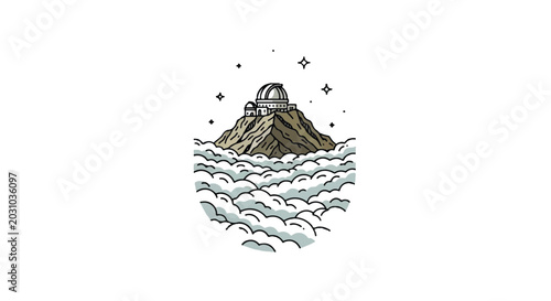 Foto Observatory atop mountain peak illustration against white background