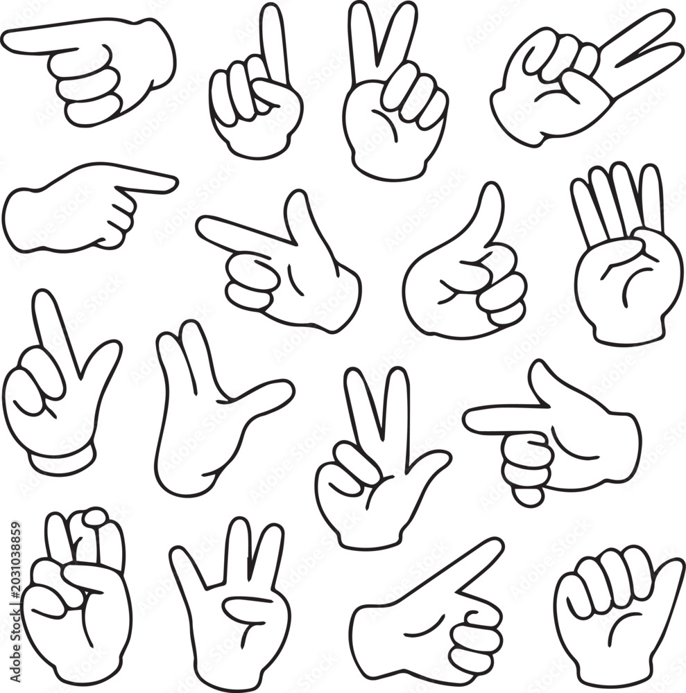 Fototapeta premium Create Vector line simple illustrations, hands and gestures in outline style, stickers, print and poster design