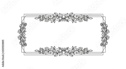 Canvastavla Elegant floral border frame, decorative botanical element, hand-drawn line art