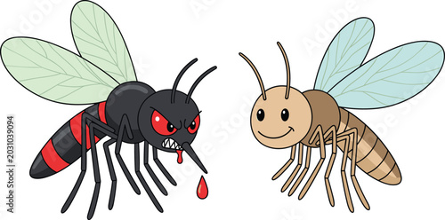 Tableau sur toile Cartoon Mosquito Vector Set Featuring Angry Blood Sucking Tiger Mosquito and Fri