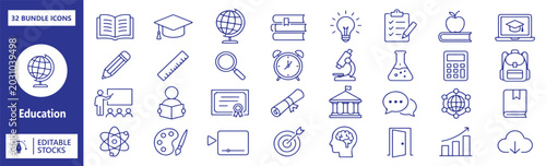 Canvastavla Education Vector Icons Set – 32 Outline Learning and Academic Line Icons Collect