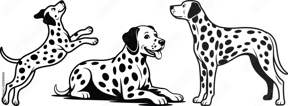 Obraz premium Minimalist Spotted Dalmatian Breed Multi Pose Character Line Art Collection.