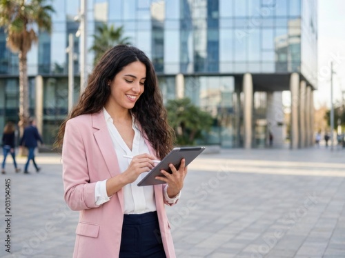Business woman using a tablet in the city