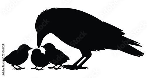 Cuadro en lienzo Bird feeding chicks silhouette