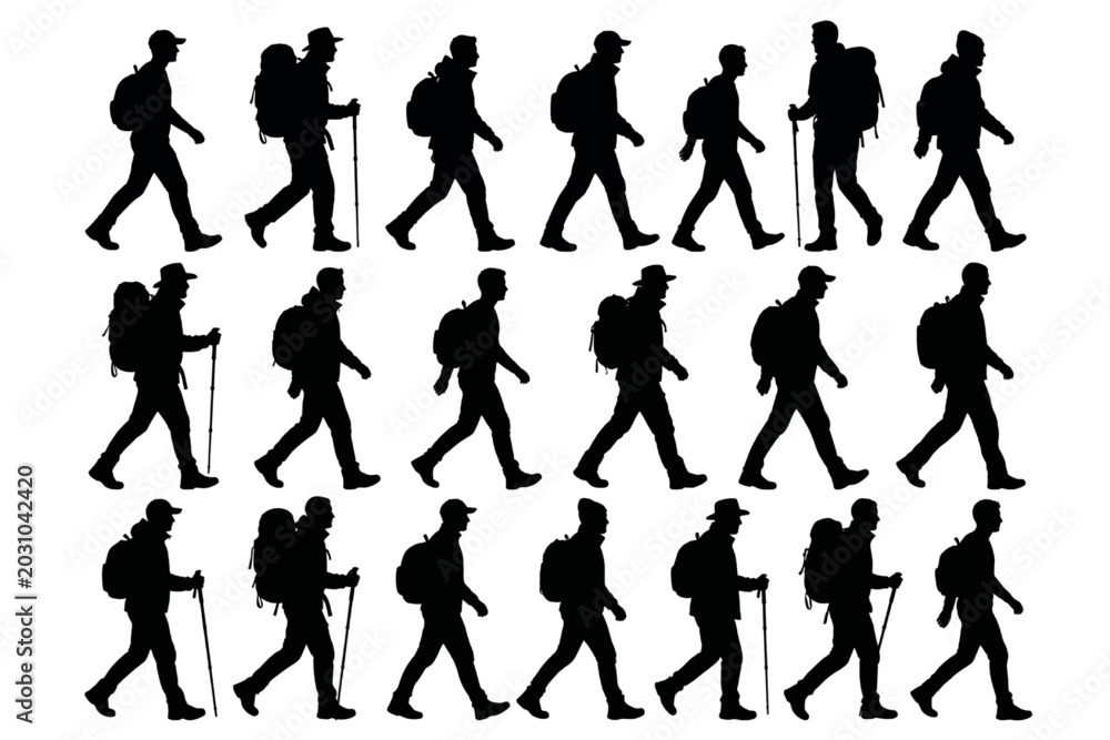 Fototapeta premium Rambling men silhouette icon set
