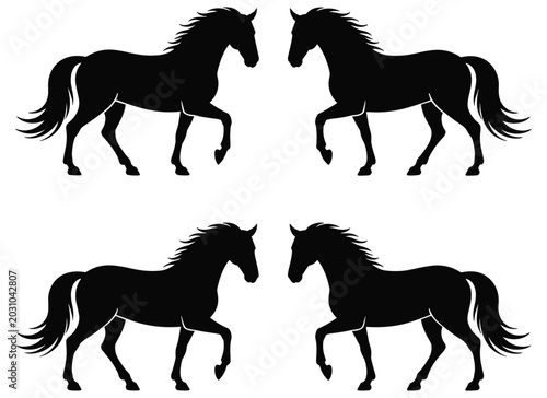 Fotografija Four horse silhouettes in various poses silhouette