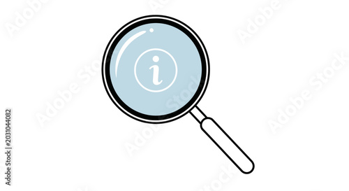 A magnifying glass with an information symbol is being used to search for details.