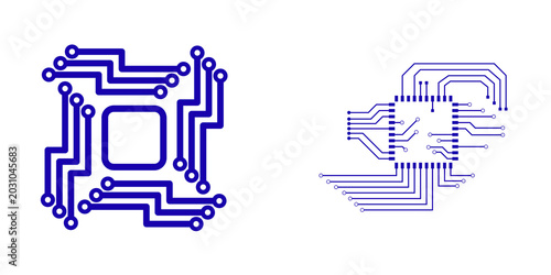 Circuit Board Icon Set, Technology Symbols isolated on transparent background