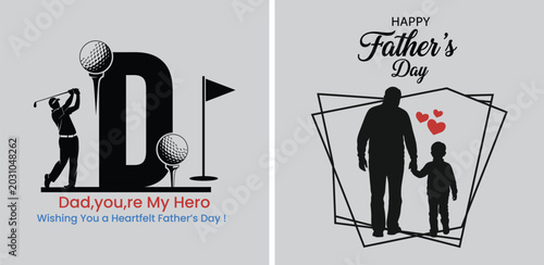 Bild auf Leinwand Fathers day greeting with golfer and heartfelt message vector illustration