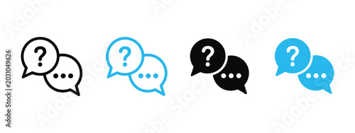 Obraz na plátně FAQ and support vector icon set, speech bubbles, question mark and ellipsis pictograms for help center, communication and inquiry design