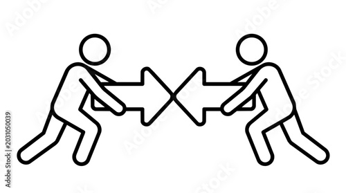 Cuadro en lienzo Two stick figures pushing opposing arrows conflict and confrontation concept lin