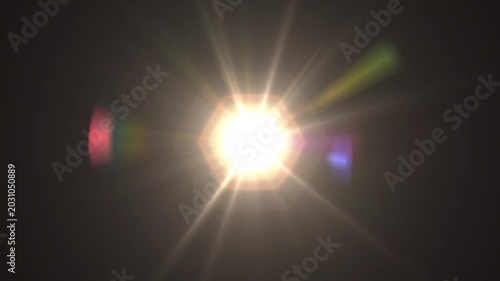 optical light ray loop animation on black screen. Sun rays view, sun spotlight glowing burst concept. optical light beams on black background. 